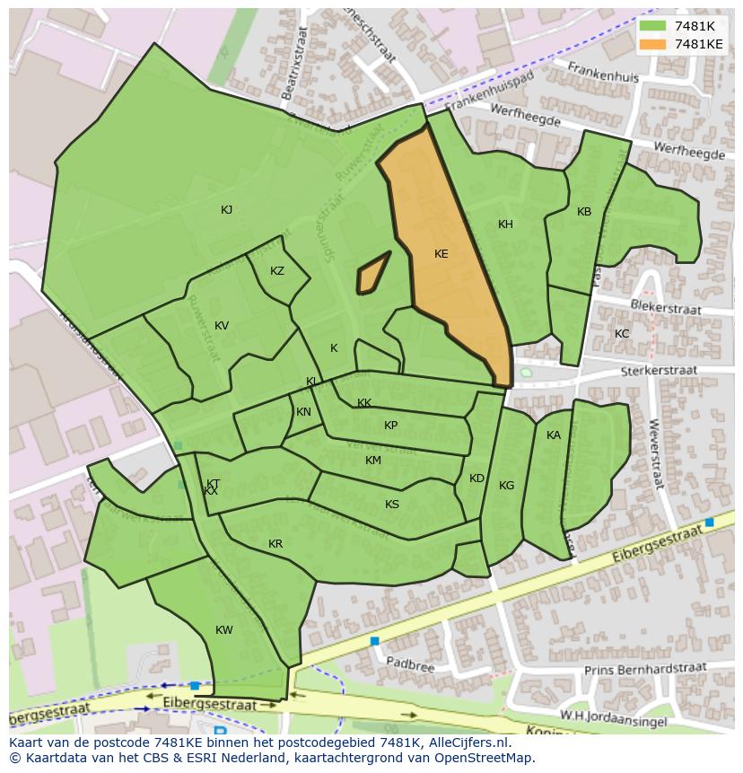 Afbeelding van het postcodegebied 7481 KE op de kaart.