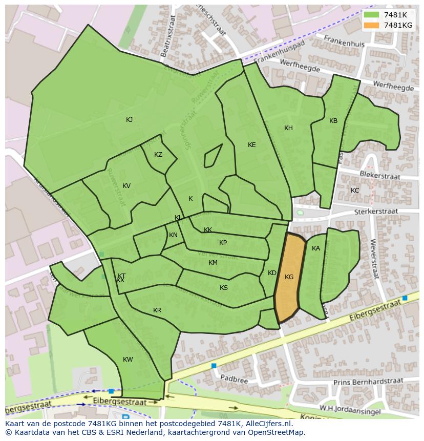 Afbeelding van het postcodegebied 7481 KG op de kaart.