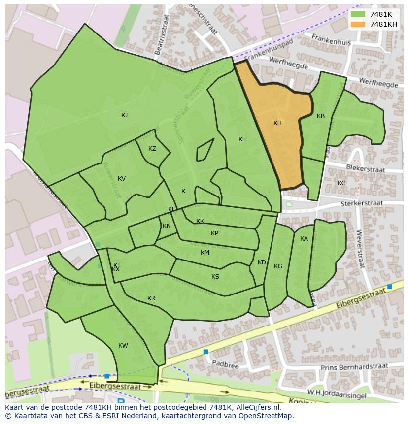 Afbeelding van het postcodegebied 7481 KH op de kaart.