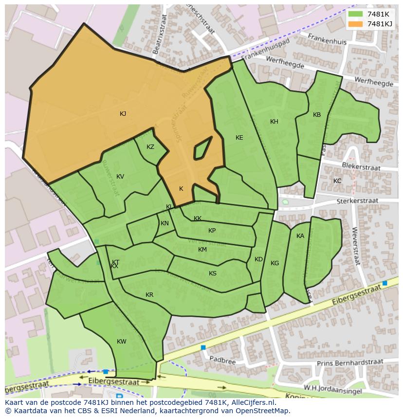 Afbeelding van het postcodegebied 7481 KJ op de kaart.