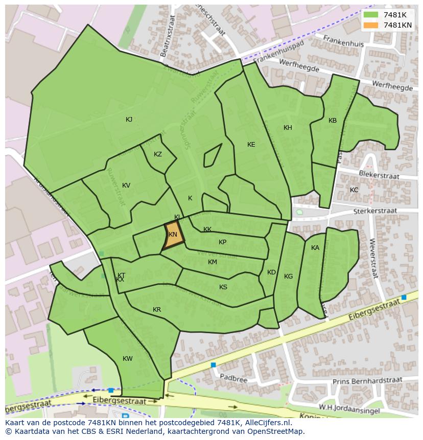 Afbeelding van het postcodegebied 7481 KN op de kaart.