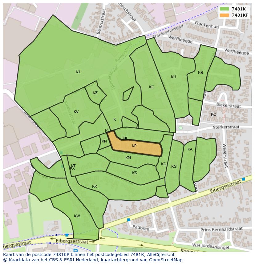 Afbeelding van het postcodegebied 7481 KP op de kaart.