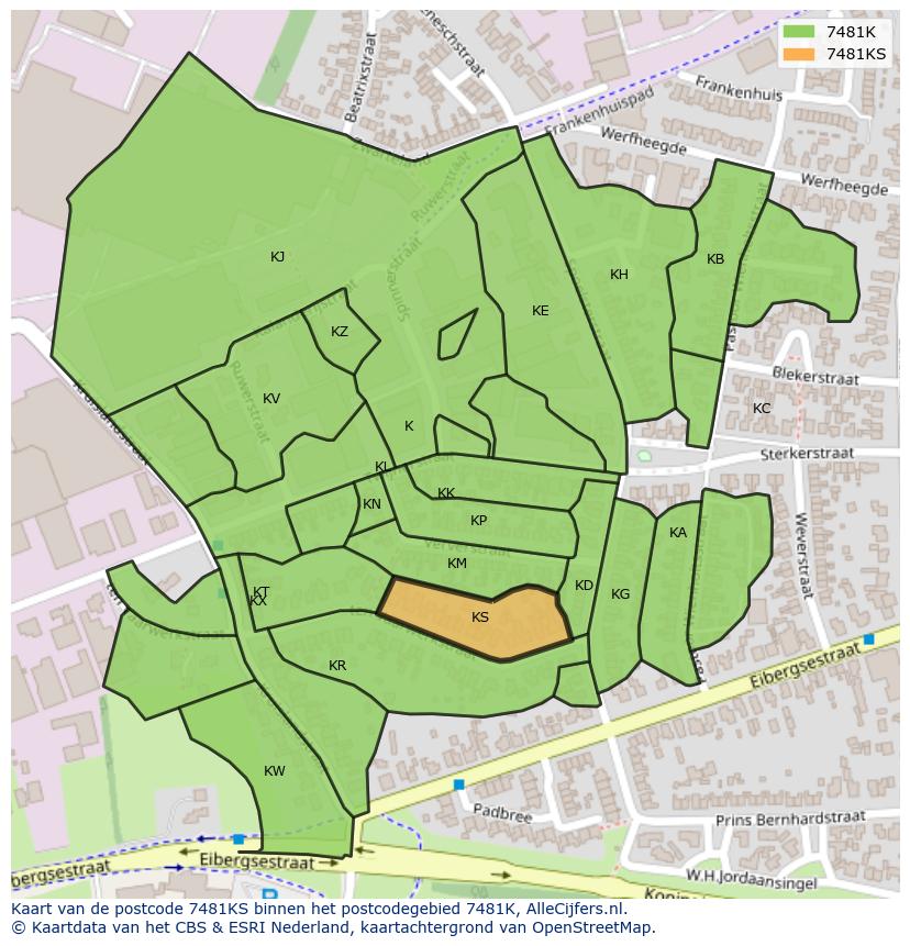 Afbeelding van het postcodegebied 7481 KS op de kaart.