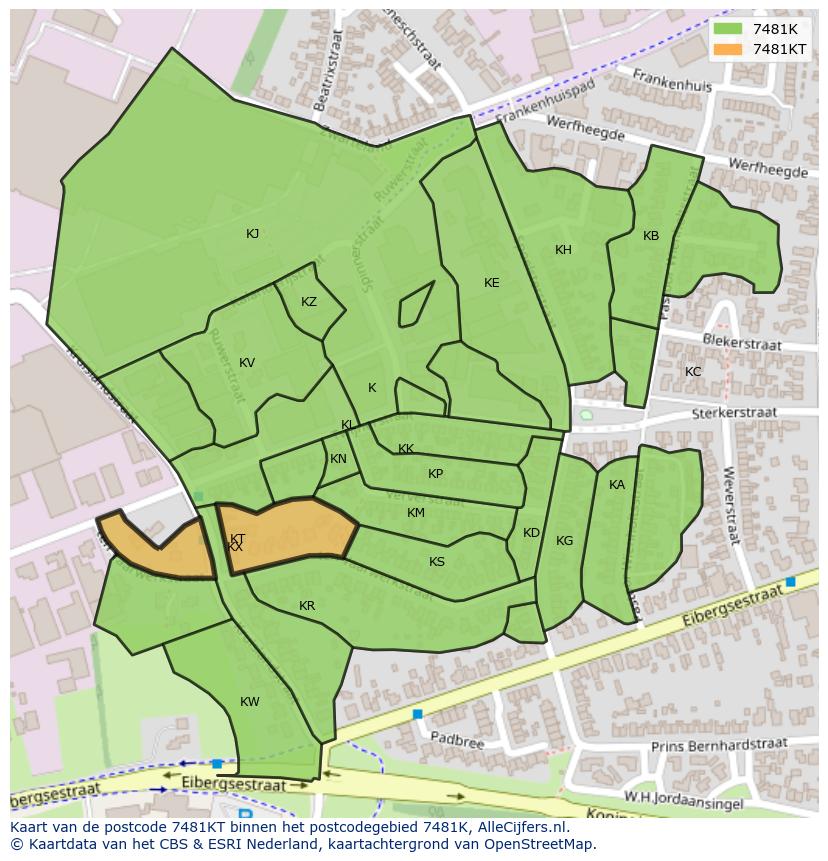 Afbeelding van het postcodegebied 7481 KT op de kaart.