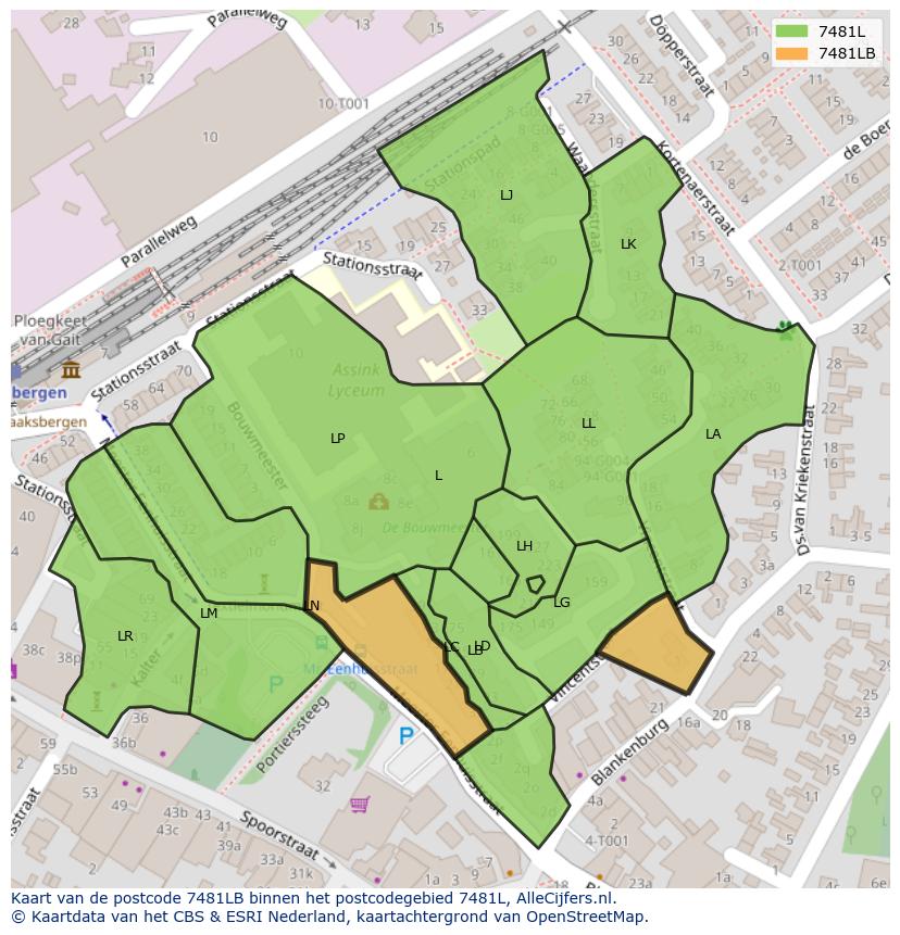 Afbeelding van het postcodegebied 7481 LB op de kaart.