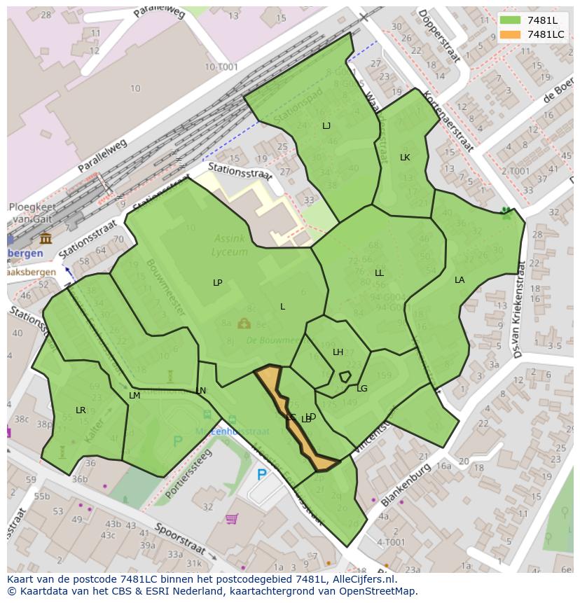 Afbeelding van het postcodegebied 7481 LC op de kaart.
