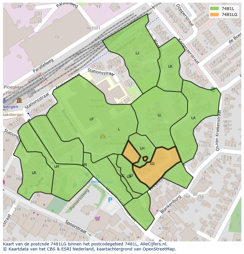 Afbeelding van het postcodegebied 7481 LG op de kaart.