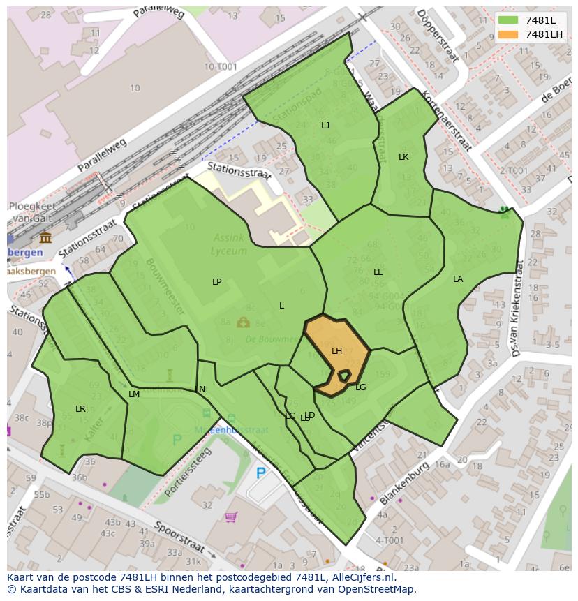 Afbeelding van het postcodegebied 7481 LH op de kaart.