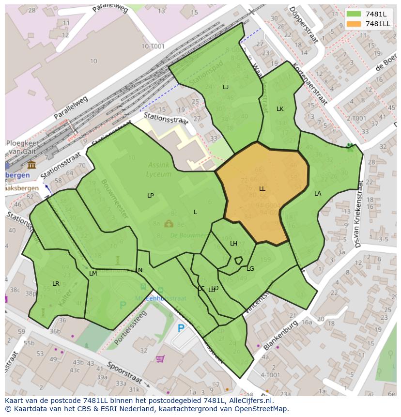Afbeelding van het postcodegebied 7481 LL op de kaart.
