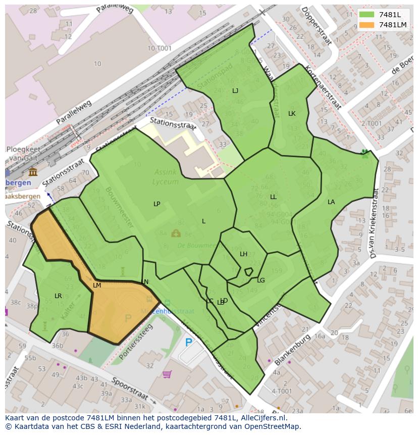 Afbeelding van het postcodegebied 7481 LM op de kaart.