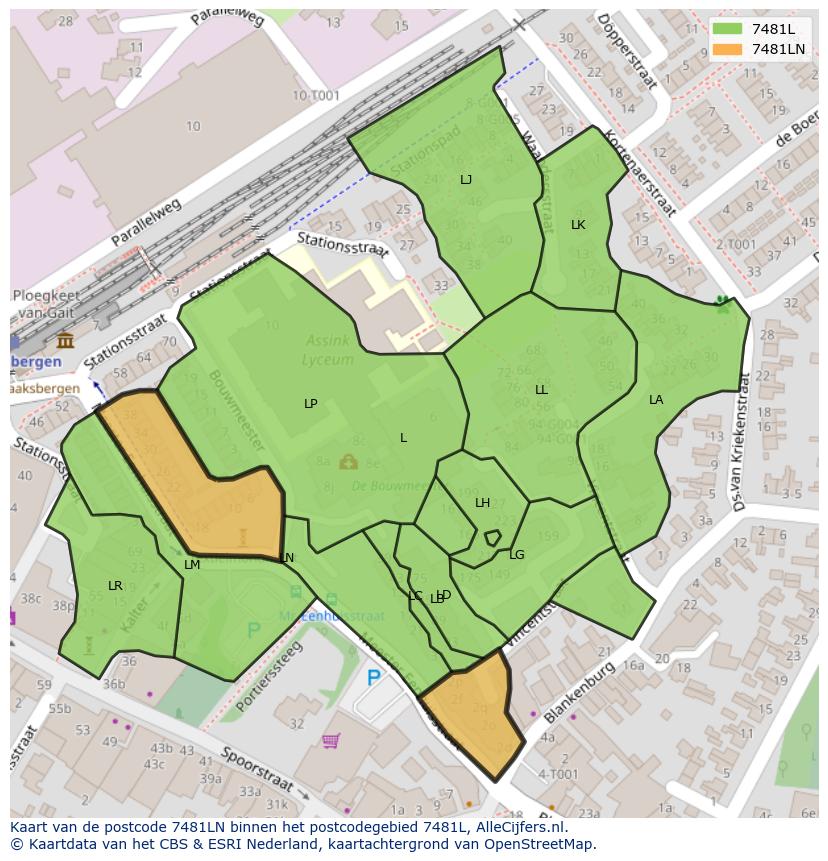 Afbeelding van het postcodegebied 7481 LN op de kaart.