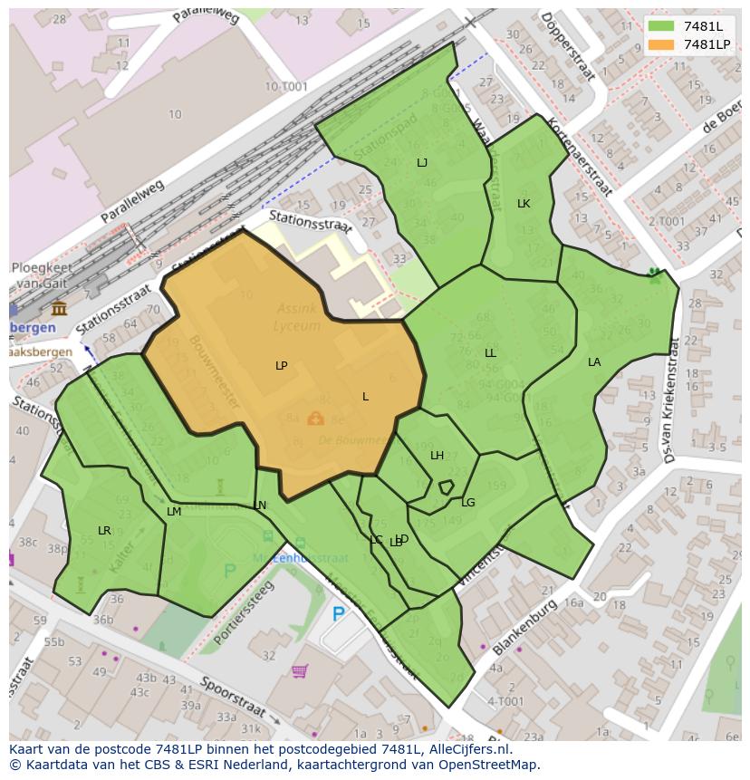 Afbeelding van het postcodegebied 7481 LP op de kaart.