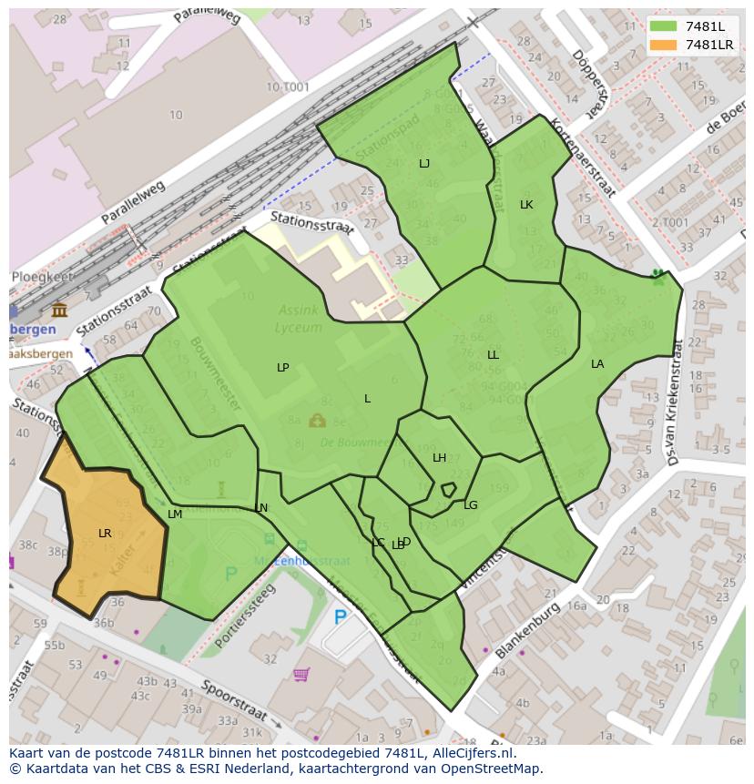 Afbeelding van het postcodegebied 7481 LR op de kaart.