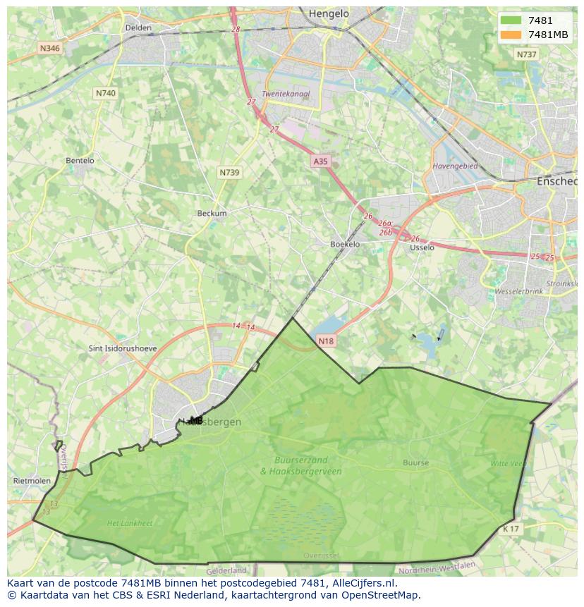 Afbeelding van het postcodegebied 7481 MB op de kaart.