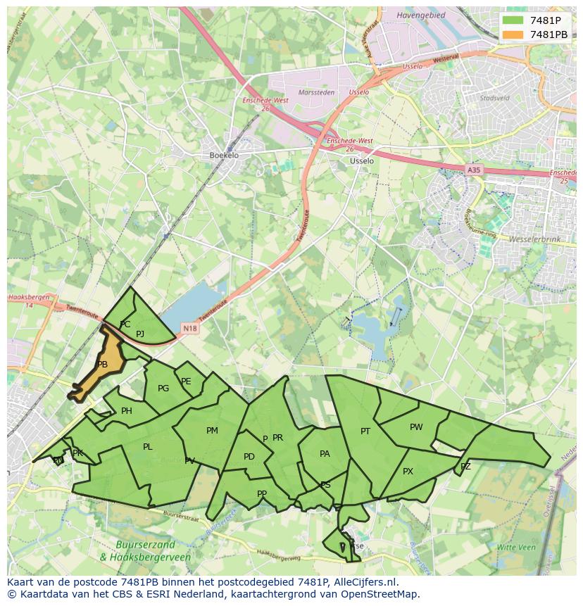 Afbeelding van het postcodegebied 7481 PB op de kaart.