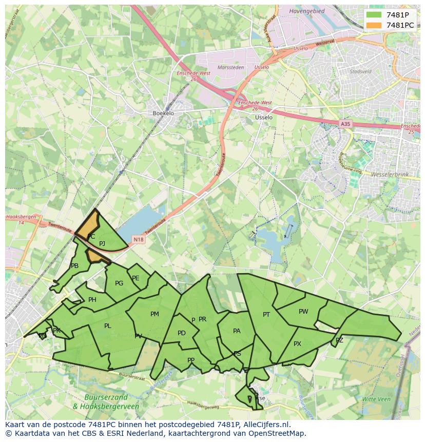 Afbeelding van het postcodegebied 7481 PC op de kaart.