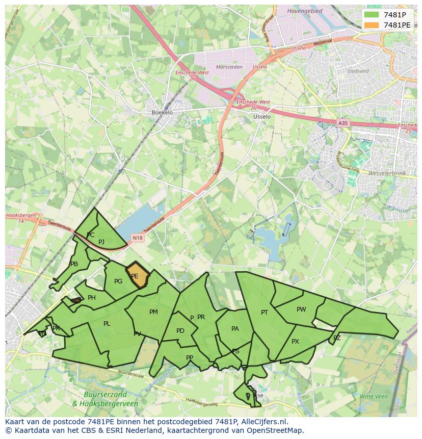 Afbeelding van het postcodegebied 7481 PE op de kaart.
