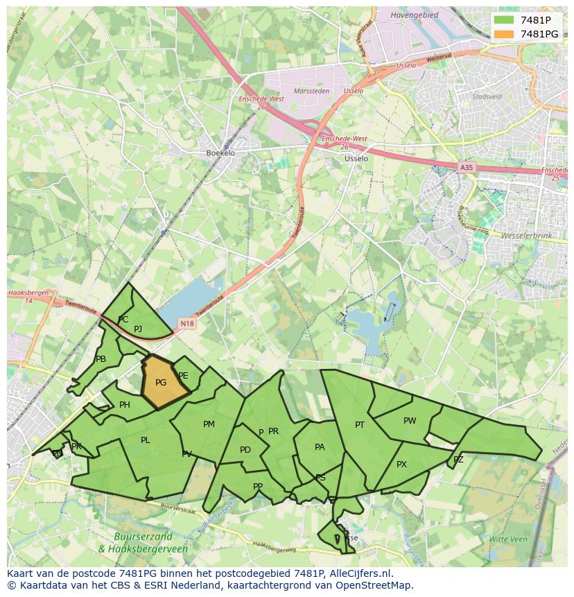Afbeelding van het postcodegebied 7481 PG op de kaart.