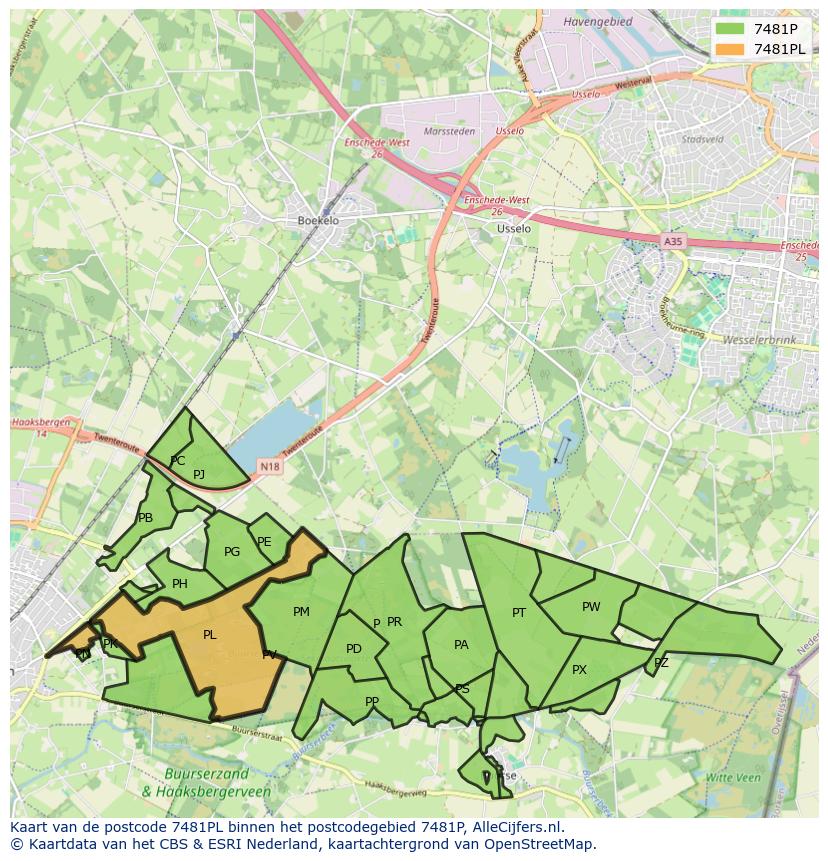 Afbeelding van het postcodegebied 7481 PL op de kaart.
