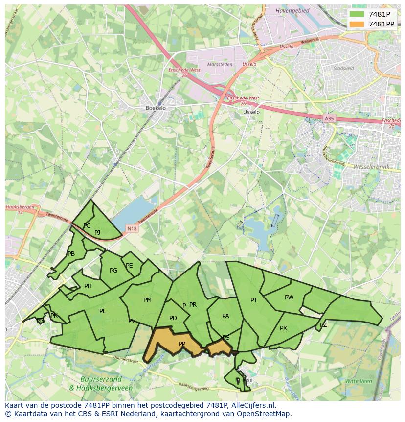 Afbeelding van het postcodegebied 7481 PP op de kaart.