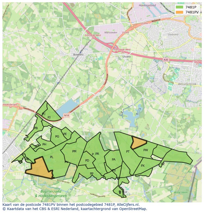 Afbeelding van het postcodegebied 7481 PV op de kaart.