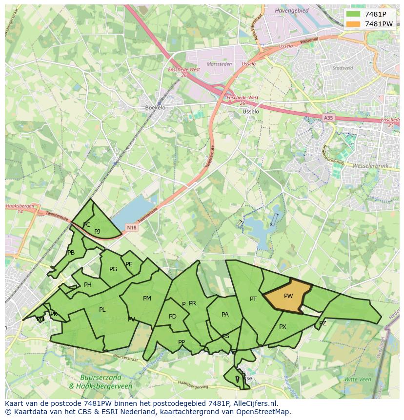 Afbeelding van het postcodegebied 7481 PW op de kaart.