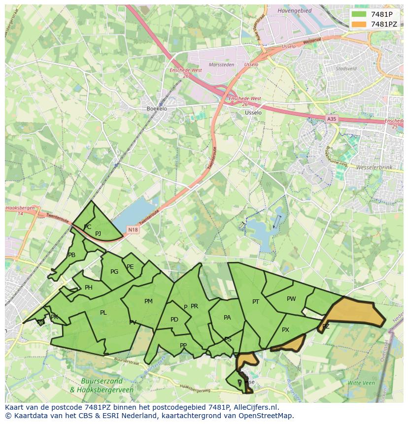Afbeelding van het postcodegebied 7481 PZ op de kaart.