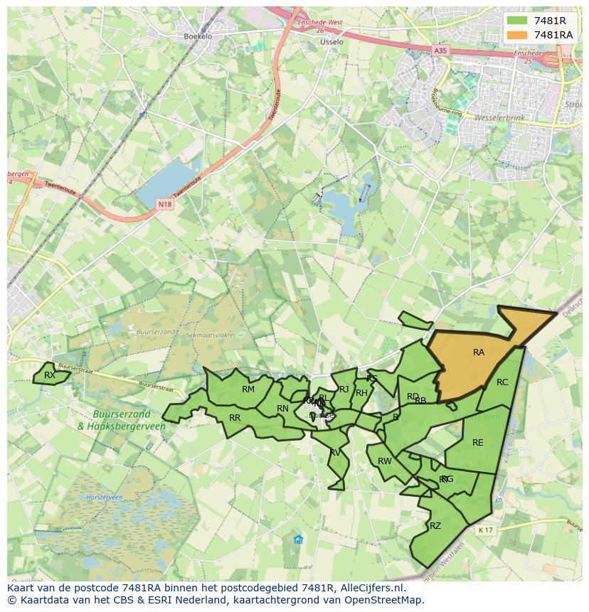 Afbeelding van het postcodegebied 7481 RA op de kaart.