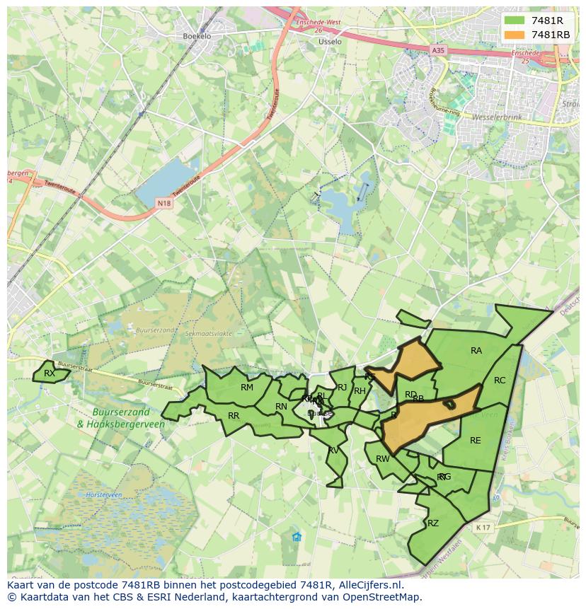 Afbeelding van het postcodegebied 7481 RB op de kaart.