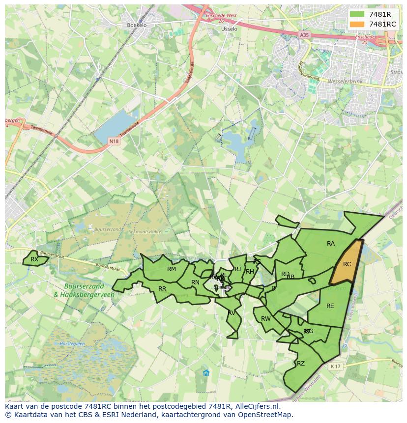 Afbeelding van het postcodegebied 7481 RC op de kaart.