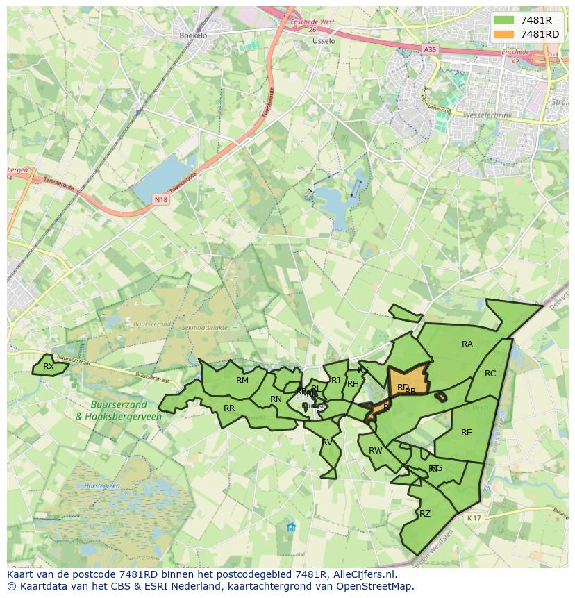 Afbeelding van het postcodegebied 7481 RD op de kaart.