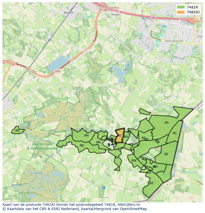 Afbeelding van het postcodegebied 7481 RJ op de kaart.