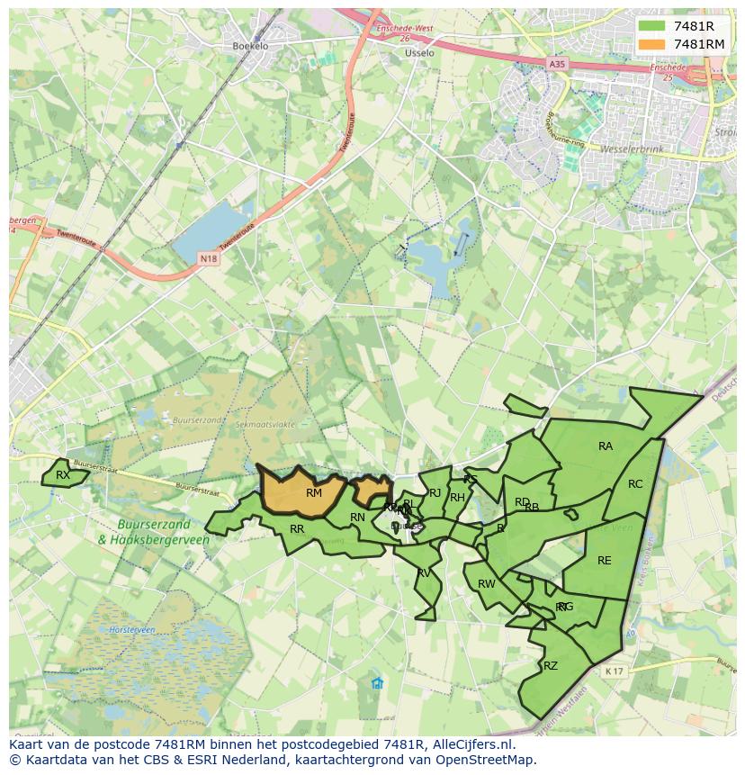 Afbeelding van het postcodegebied 7481 RM op de kaart.