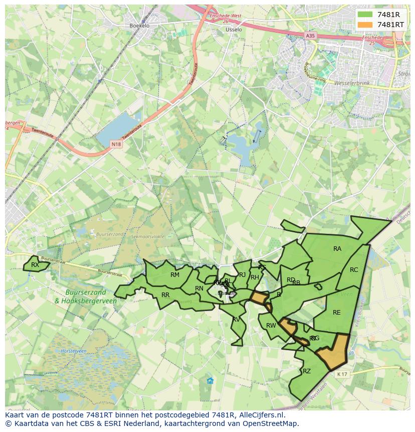 Afbeelding van het postcodegebied 7481 RT op de kaart.