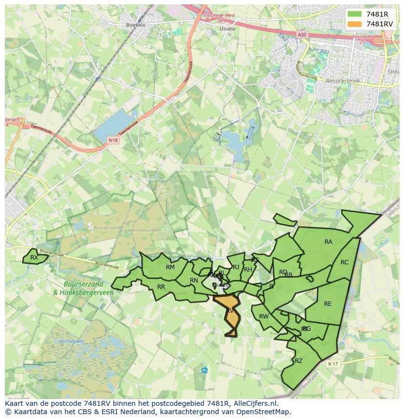 Afbeelding van het postcodegebied 7481 RV op de kaart.