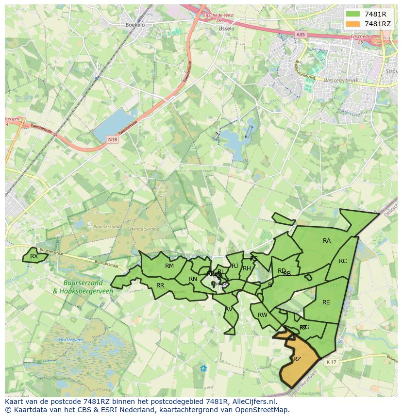 Afbeelding van het postcodegebied 7481 RZ op de kaart.