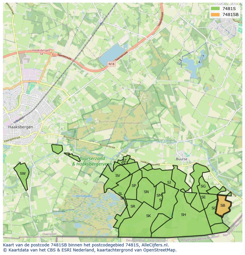 Afbeelding van het postcodegebied 7481 SB op de kaart.