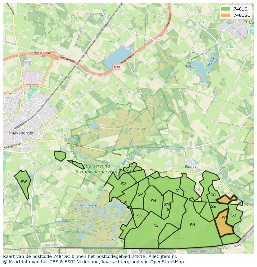 Afbeelding van het postcodegebied 7481 SC op de kaart.