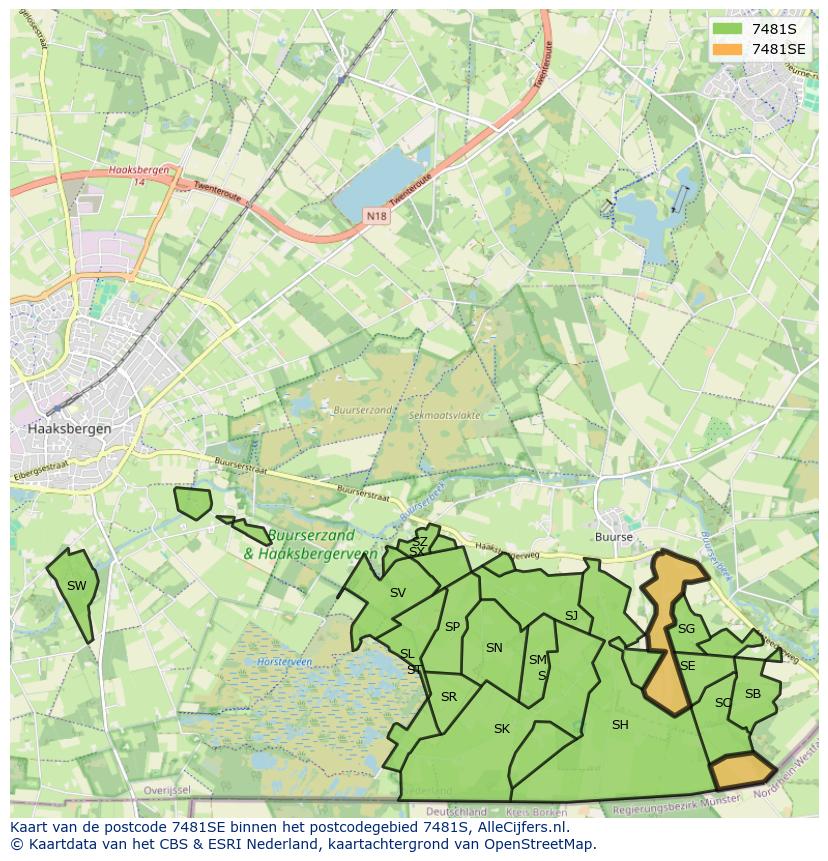 Afbeelding van het postcodegebied 7481 SE op de kaart.