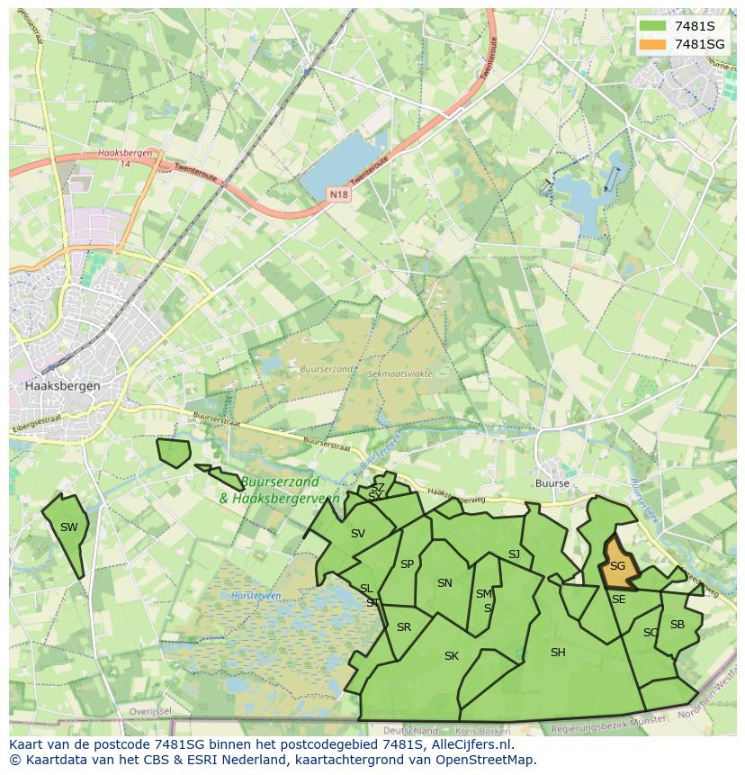 Afbeelding van het postcodegebied 7481 SG op de kaart.