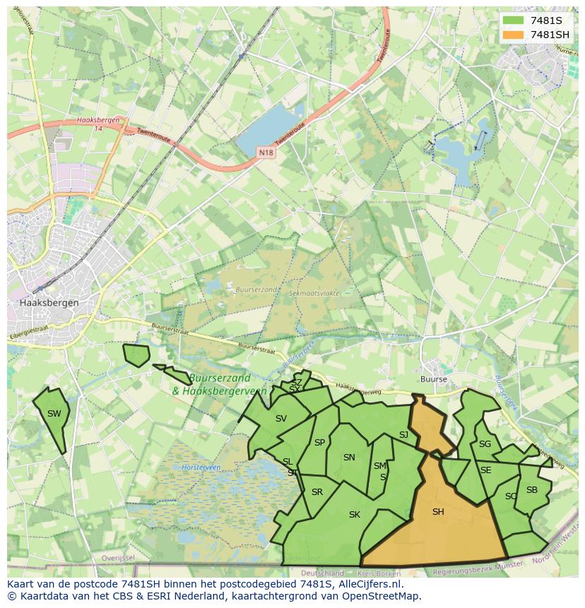 Afbeelding van het postcodegebied 7481 SH op de kaart.