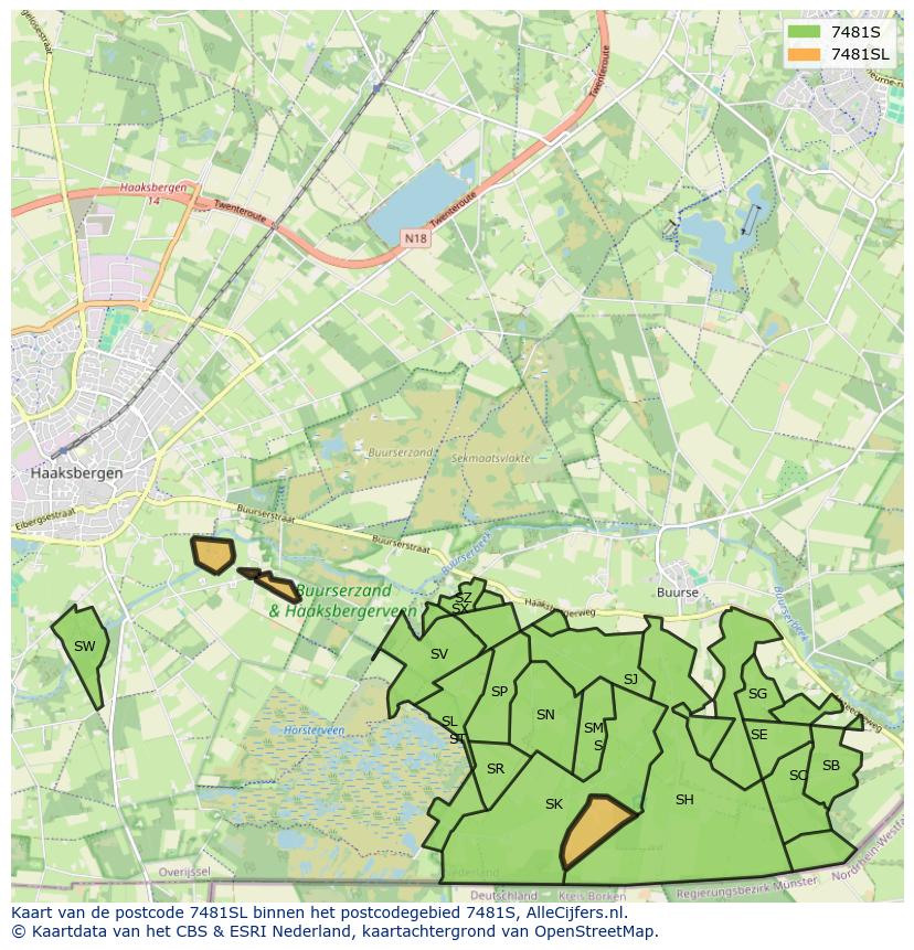 Afbeelding van het postcodegebied 7481 SL op de kaart.