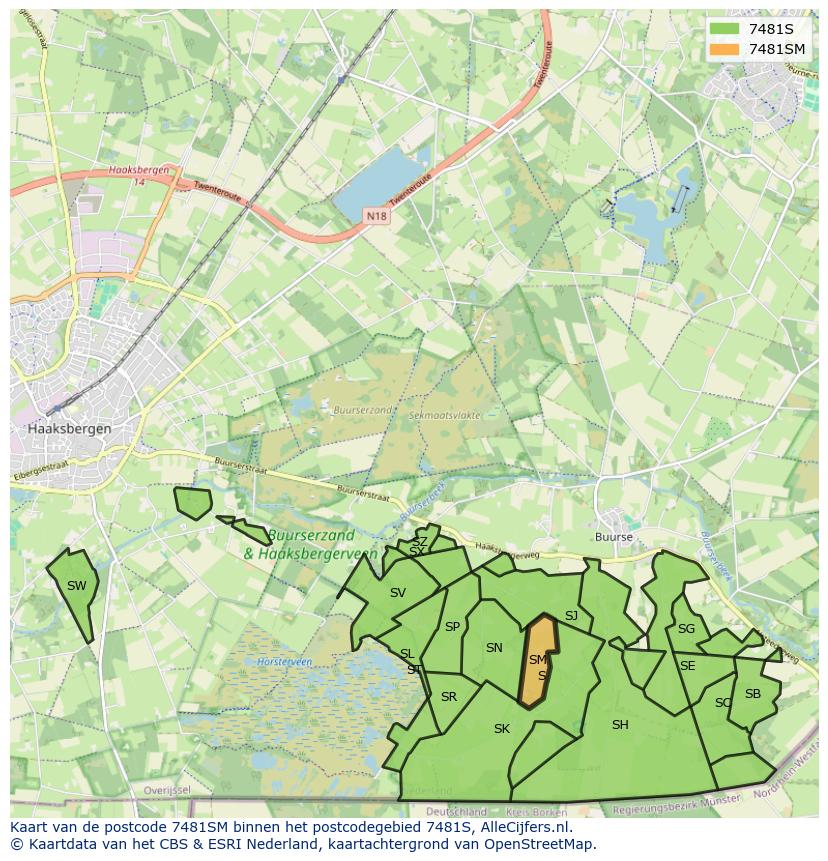 Afbeelding van het postcodegebied 7481 SM op de kaart.