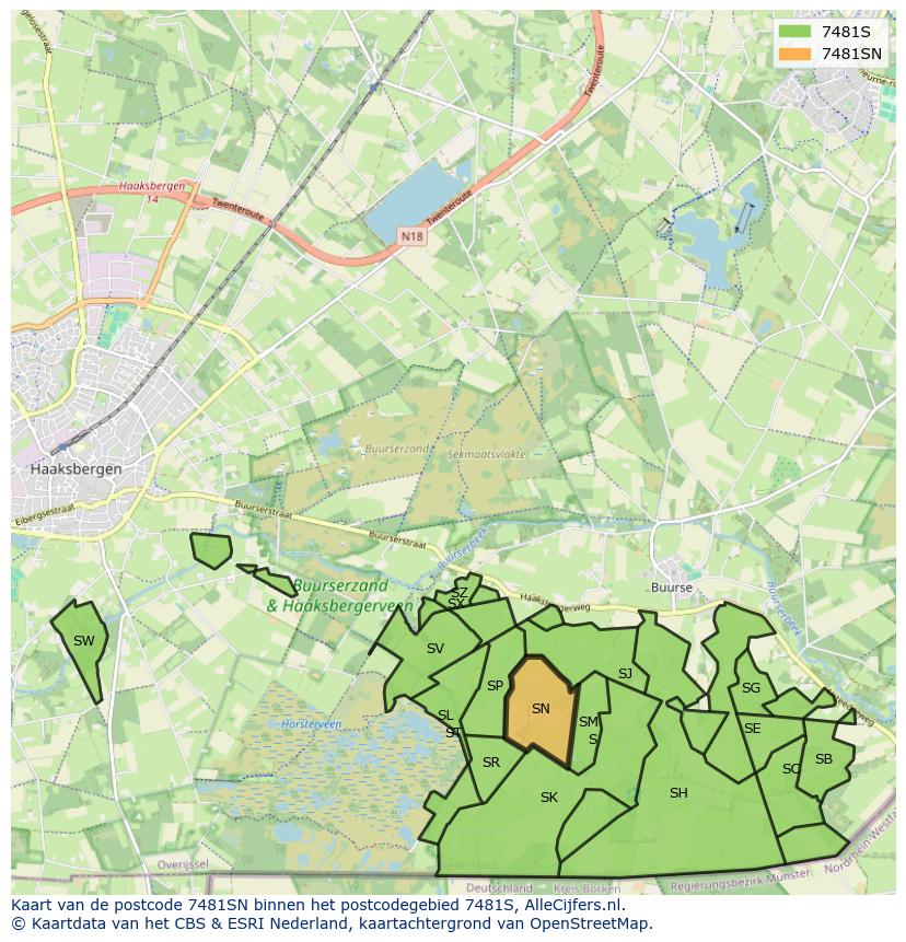 Afbeelding van het postcodegebied 7481 SN op de kaart.