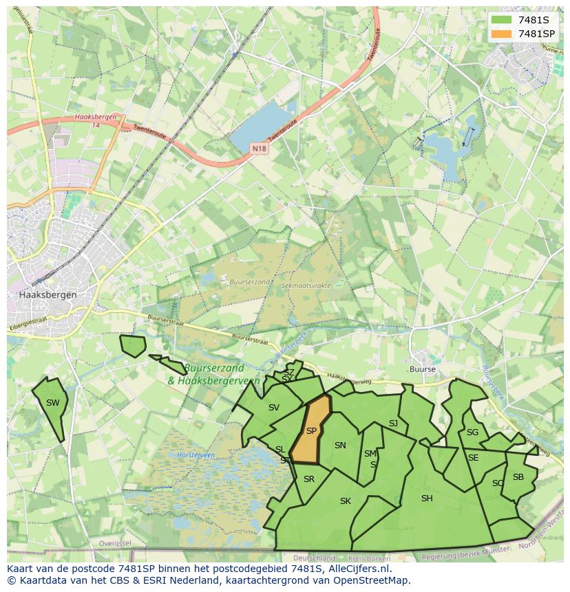 Afbeelding van het postcodegebied 7481 SP op de kaart.