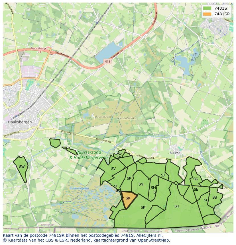 Afbeelding van het postcodegebied 7481 SR op de kaart.