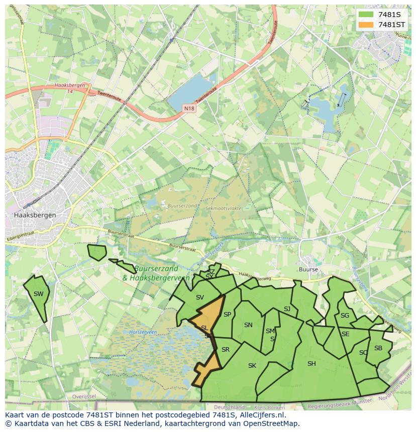 Afbeelding van het postcodegebied 7481 ST op de kaart.