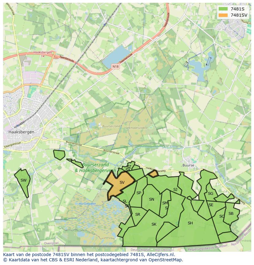 Afbeelding van het postcodegebied 7481 SV op de kaart.