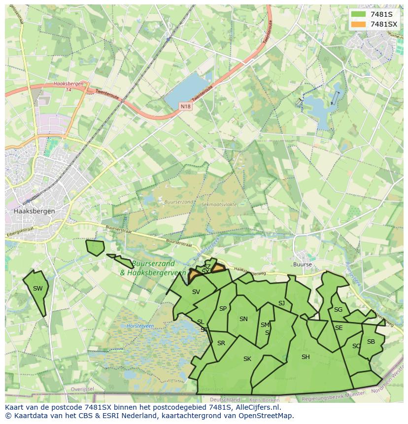 Afbeelding van het postcodegebied 7481 SX op de kaart.