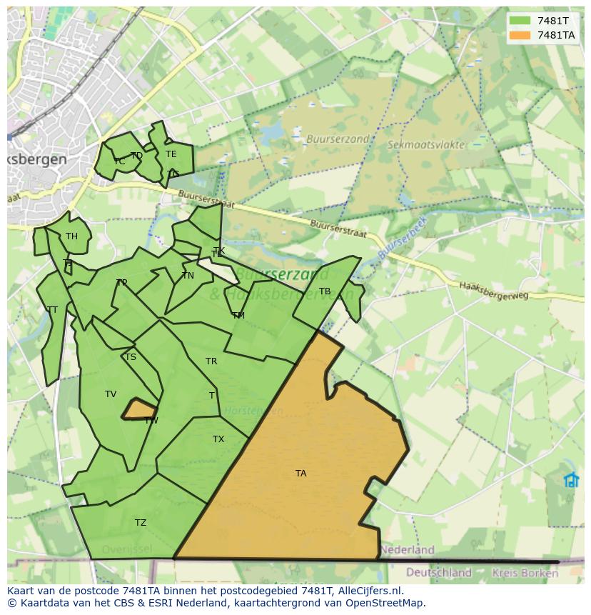 Afbeelding van het postcodegebied 7481 TA op de kaart.